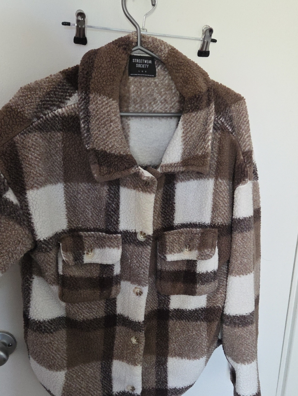 Streetwear Society Brown & Cream Plaid Teddy Sherpa Jacket